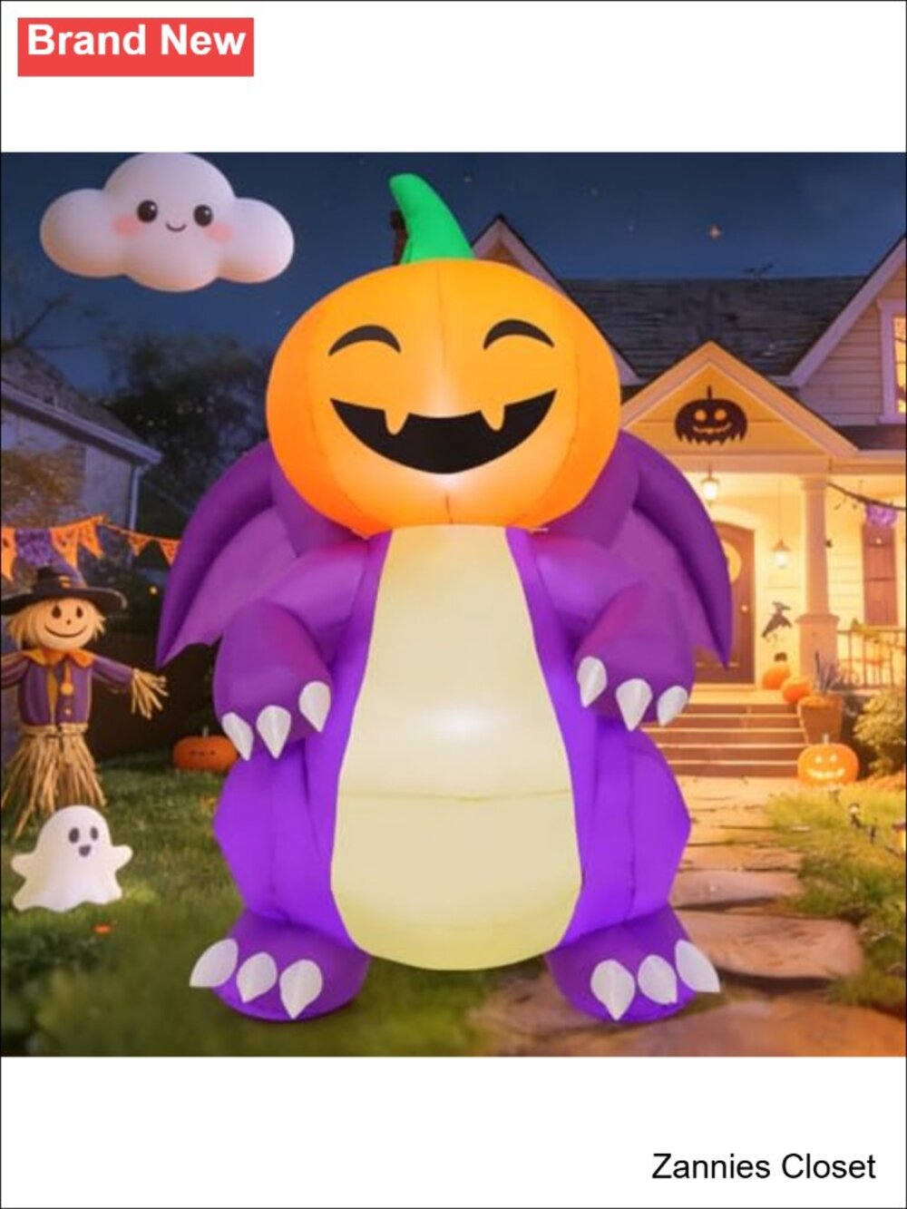 👻 6FT Halloween Inflatable Pumpkin Head Dragon Yard Decor with LEDs
